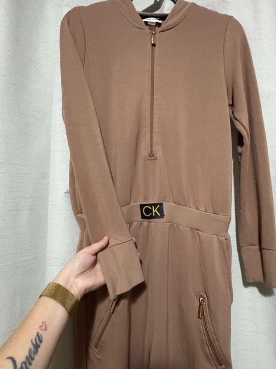 Calvin Klein Women's Brown Zip-Front Jumpsuit with CK Belt - Picture 6 of 8